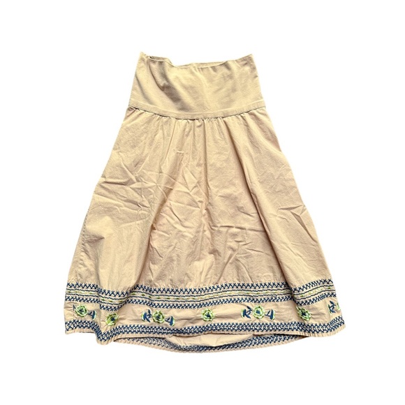 Old Navy Maternity Midi Skirt Embroidered Yellow Size Small Boho Cottage - Picture 1 of 6